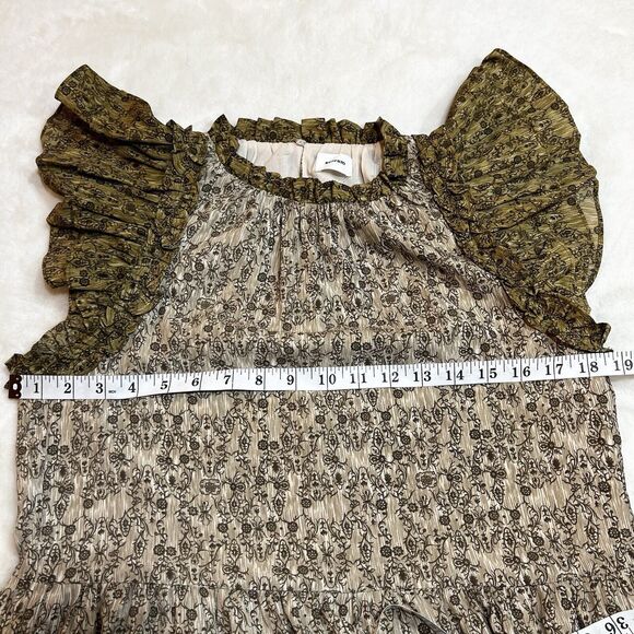 Aureum Sage Green Floral Tiered Ruffle Dress Sz S #AD1055 - Picture 7 of 11